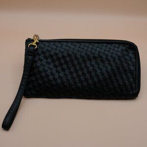 Woven leather wristlet